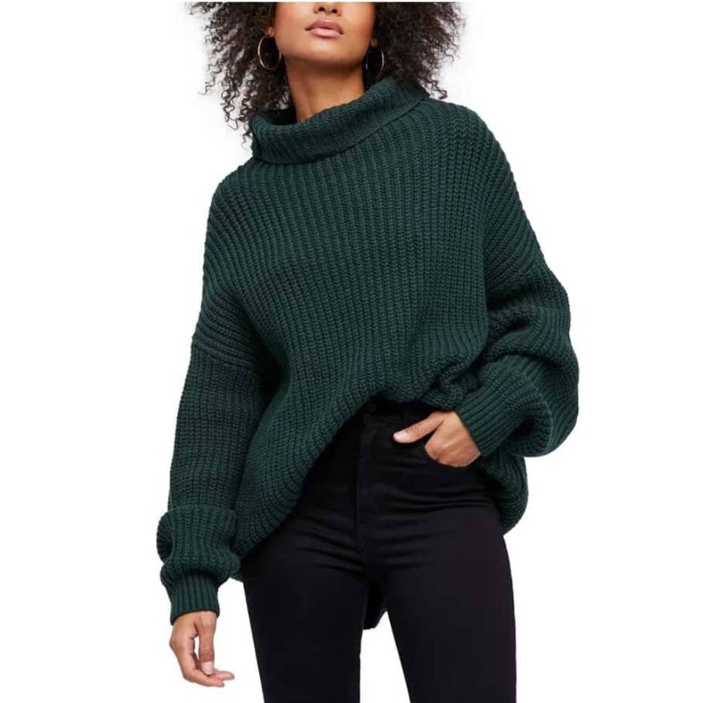 Free People Forest Green Chunky Turtleneck Sweater